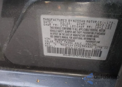 2015 Nissan Sentra Sv z USA, uszkodzony, nr VIN 3N1AB7AP9FY289206